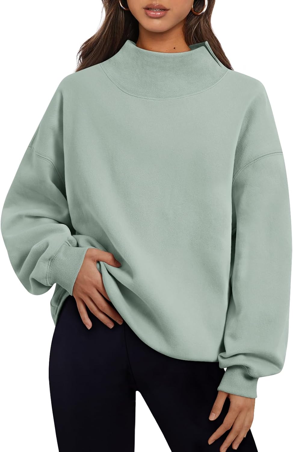 Trendy Queen Womens Mock Neck Sweatshirts Oversized Pullover Fall Outfits