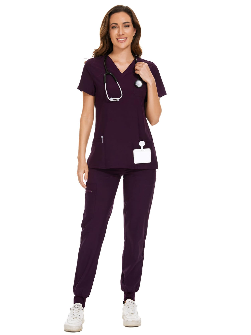 COZYFIT Scrubs for Women Set - Stretch V-Neck & Jogger Pant with 9 Pockets