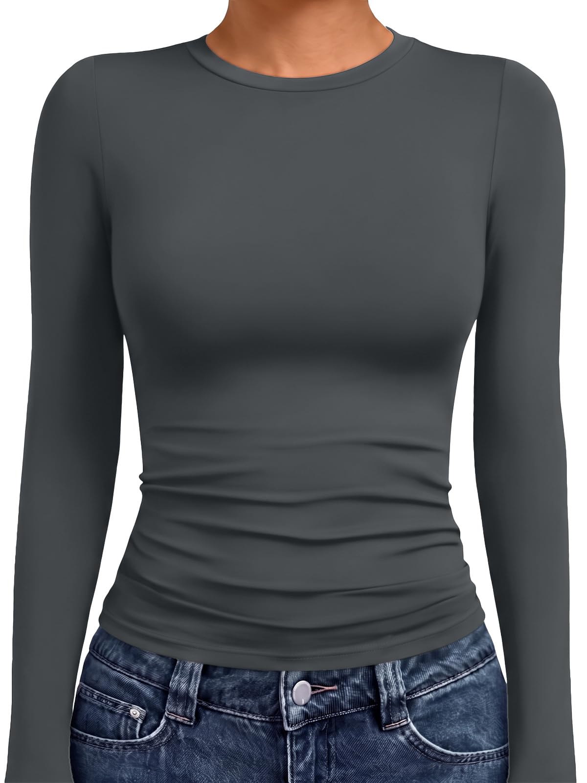 AUTOMET Womens Crew Neck Long Sleeve Shirts Compression Underscrubs Tops