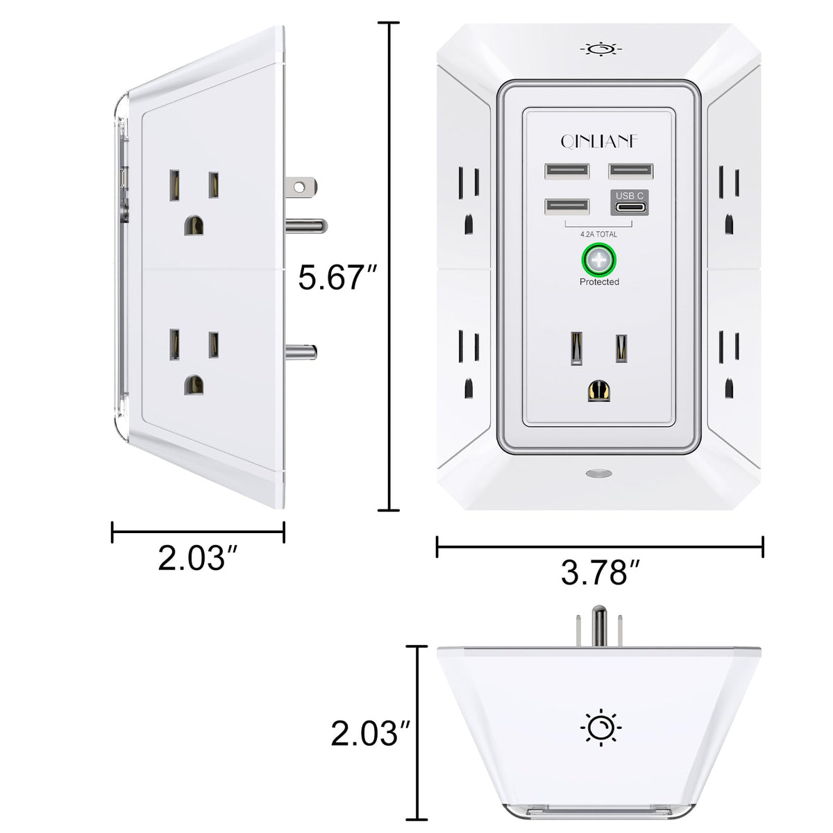 Wall Charger, Surge Protector, QINLIANF 5 Outlet Extender with 4 USB Ports
