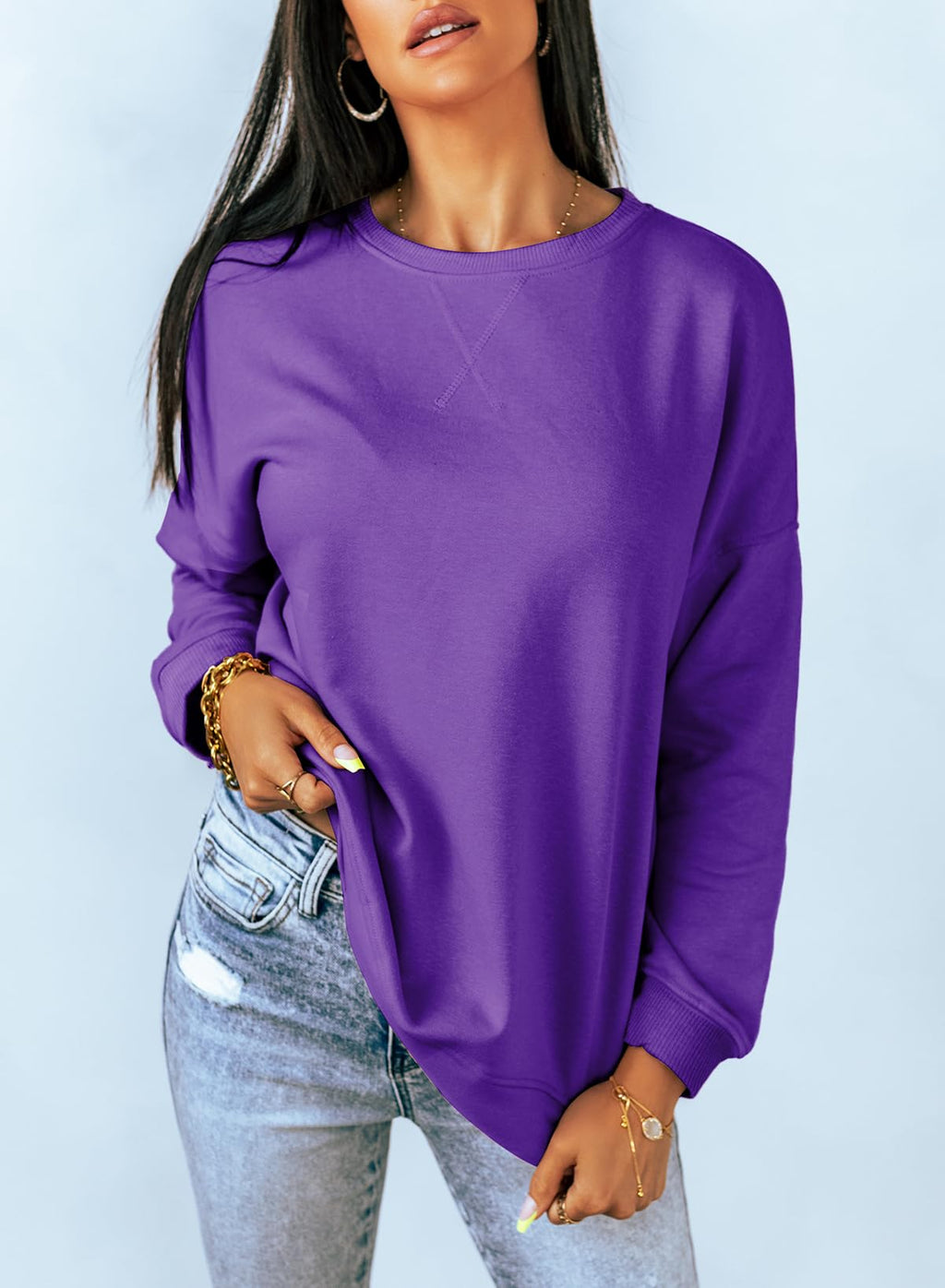 Dokotoo Women's Casual Crew Neck Sweatshirt Loose Long Sleeve Pullover Tops