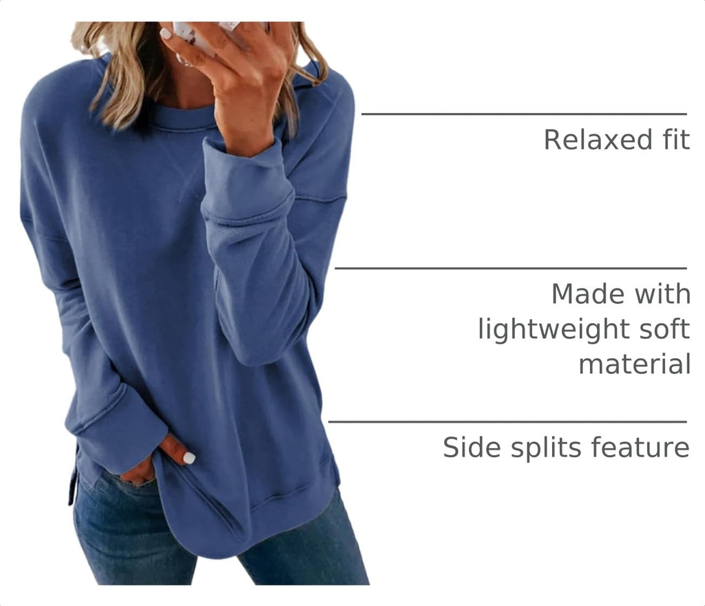 Dokotoo Women's Casual Crew Neck Sweatshirt Loose Long Sleeve Pullover Tops