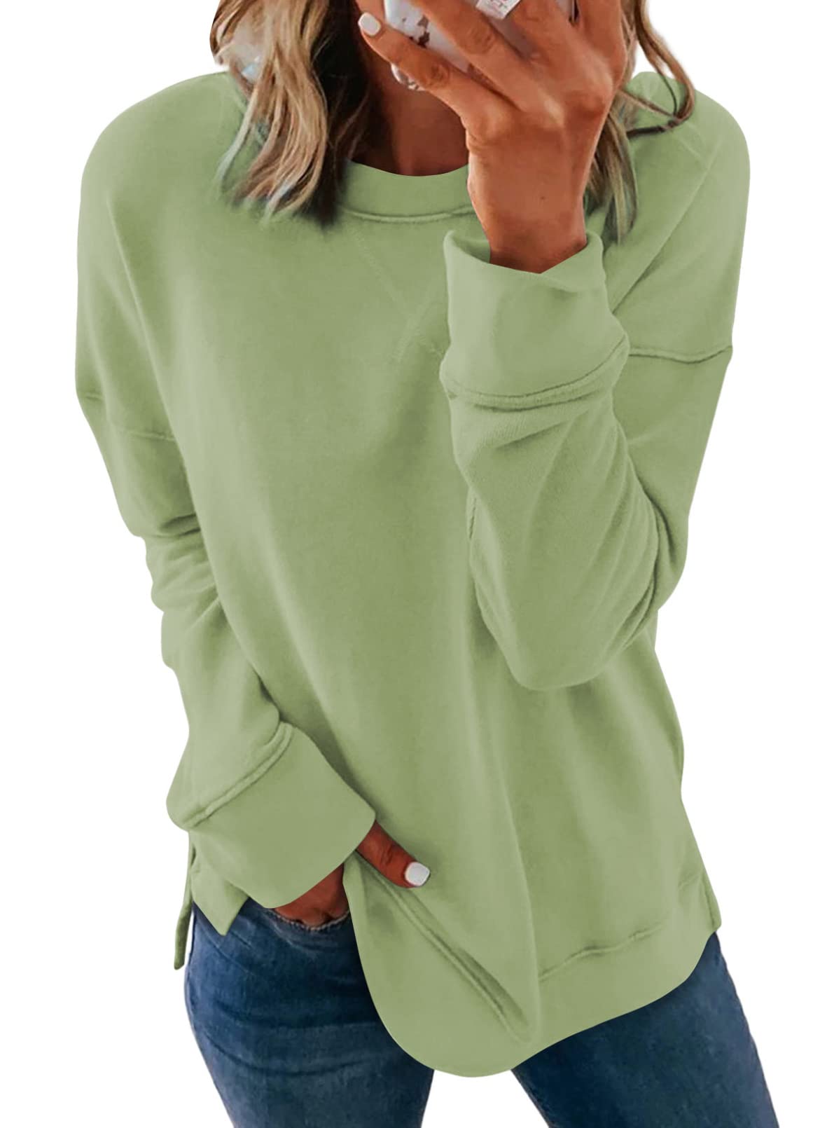 Dokotoo Women's Casual Crew Neck Sweatshirt Loose Long Sleeve Pullover Tops