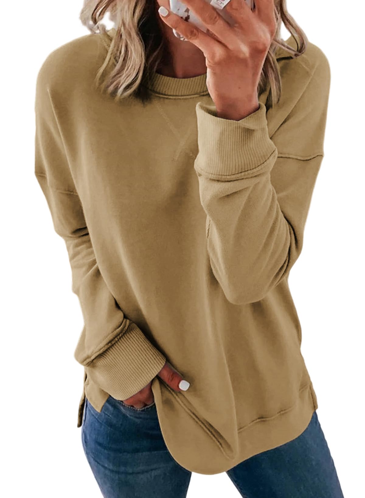 Dokotoo Women's Casual Crew Neck Sweatshirt Loose Long Sleeve Pullover Tops
