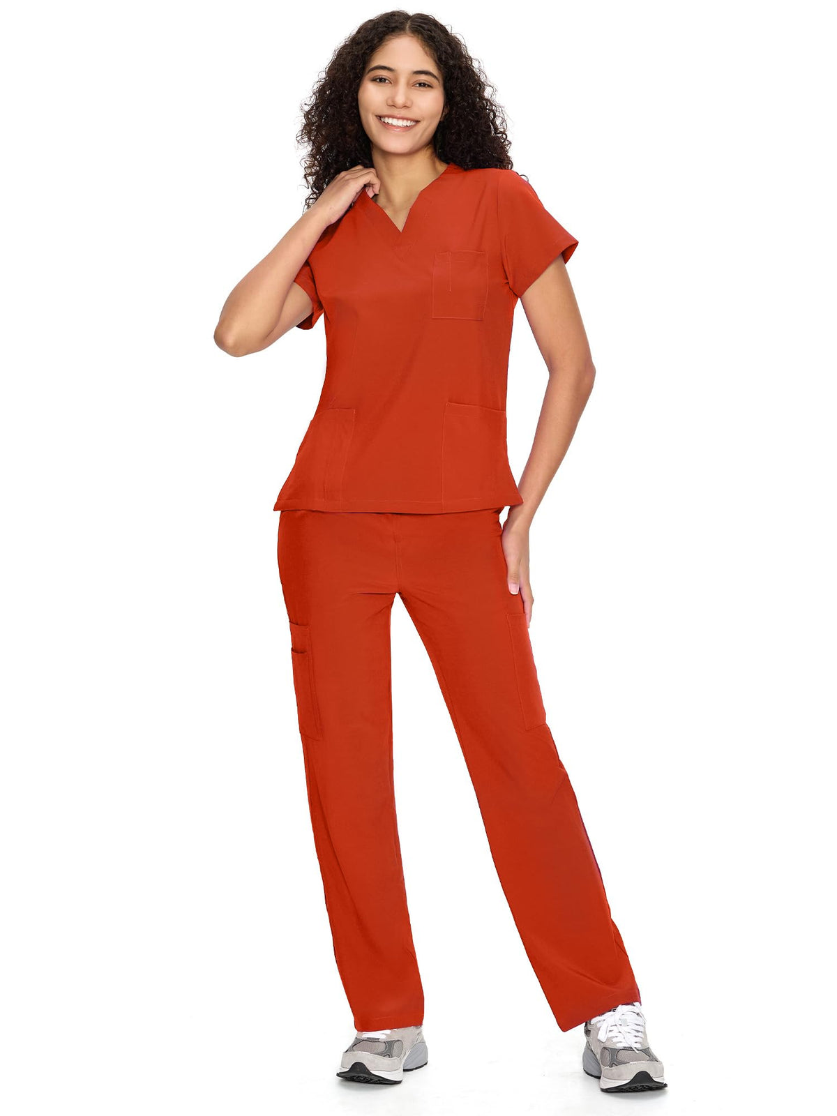 COZYFIT Scrubs for Women Set - V-Neck & Straight Leg Pants with 9 Pockets