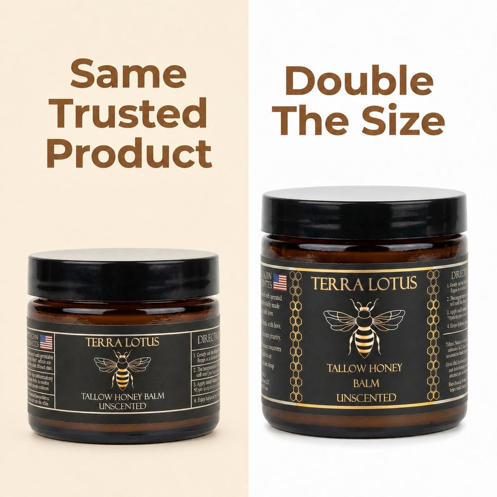 Terra Lotus - Organic Grass-Fed Beef Tallow Balm with Raw Honey - Moisturizing Cream - Handmade All-Natural Moisturizer (4 Oz, Unscented)