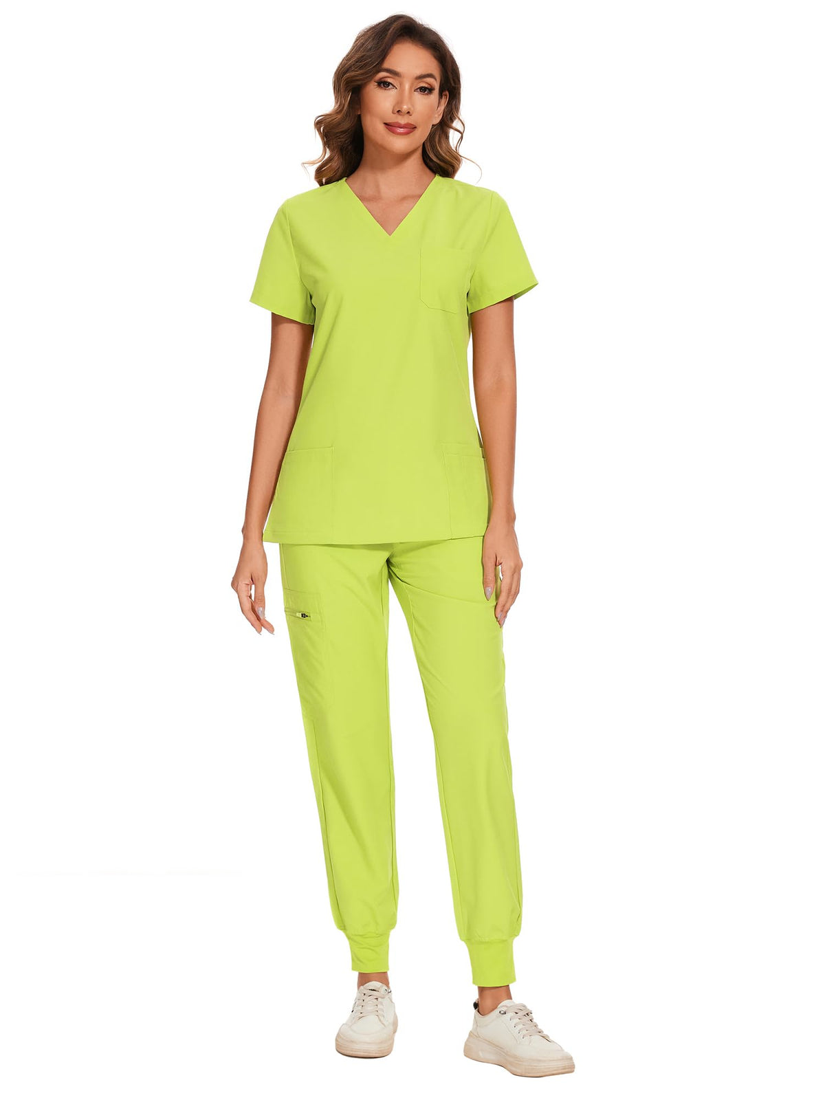 COZYFIT Scrubs for Women Set - Stretch V-Neck & Jogger Pant with 9 Pockets