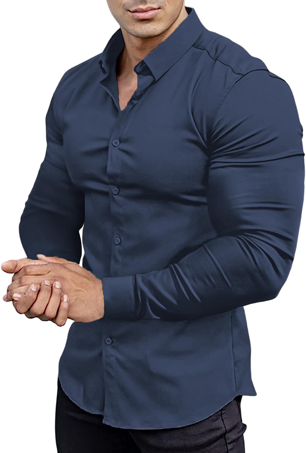 Men’s Muscle Fit Dress Shirts Athletic Slim Fit Long Sleeve Stretch Casual Button Down Shirt