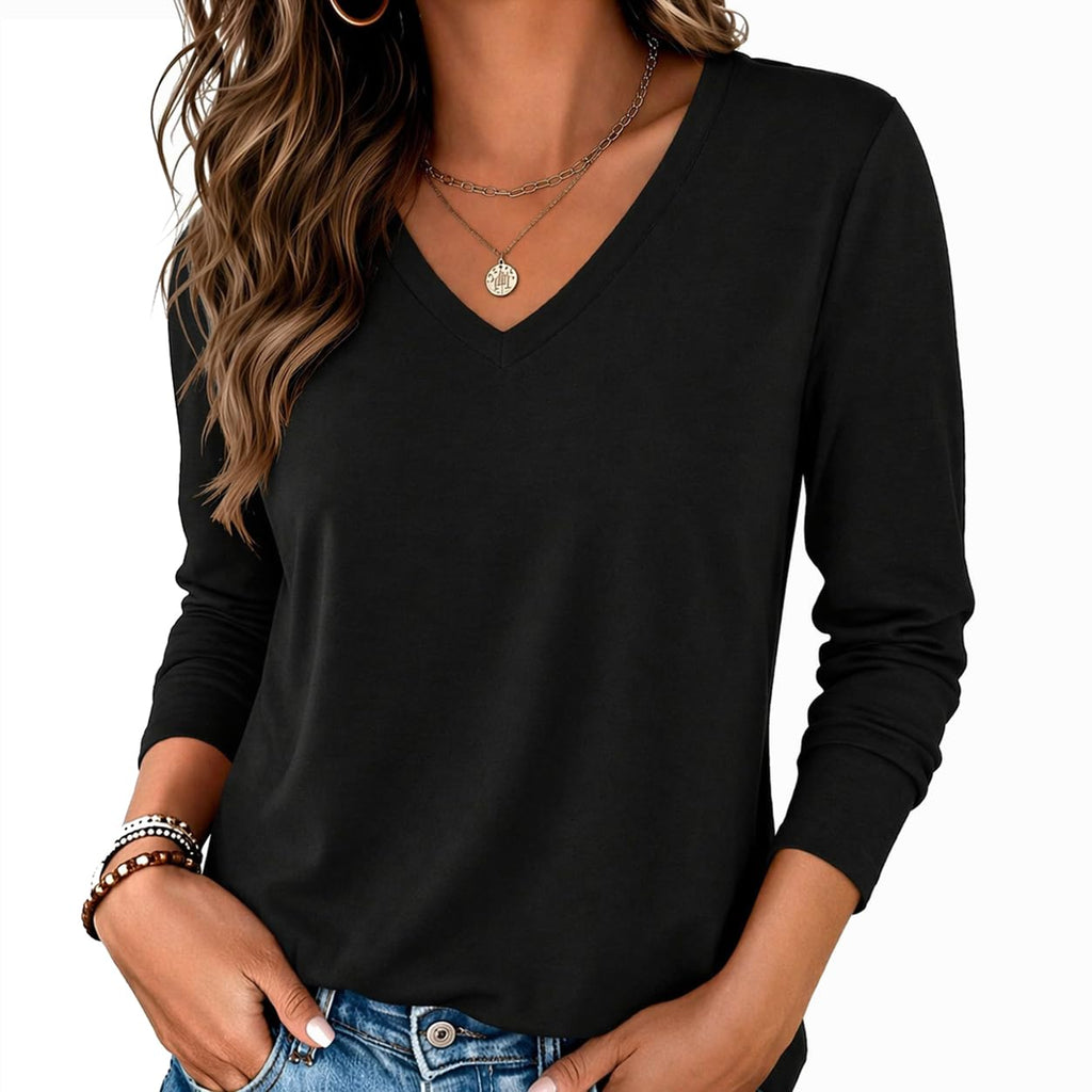 Zeagoo Womens Shirts Long Sleeve Tops V Neck Casual Basic Tee Fall Outfits