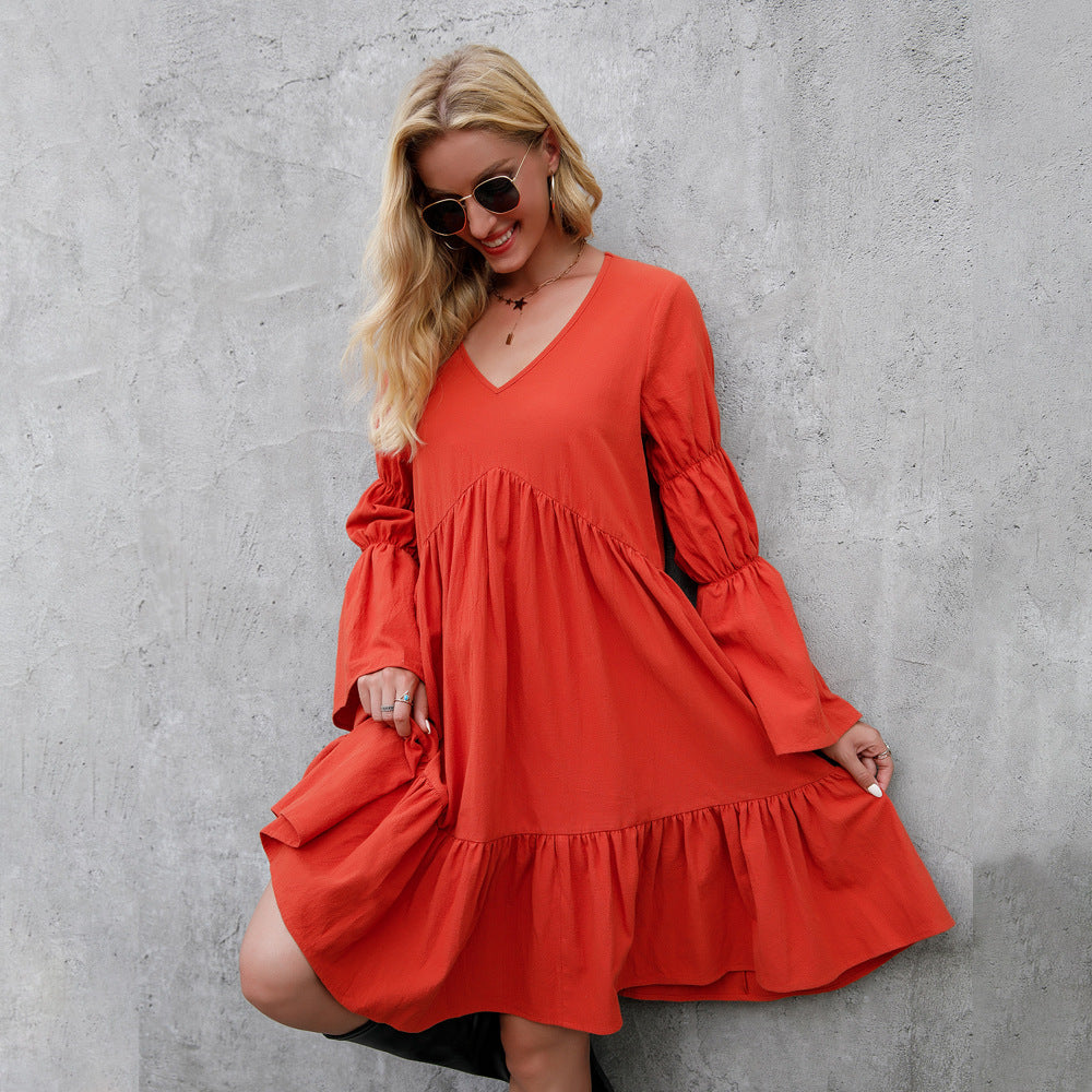 Women's Printed Cotton Long Sleeve Lounge Dress