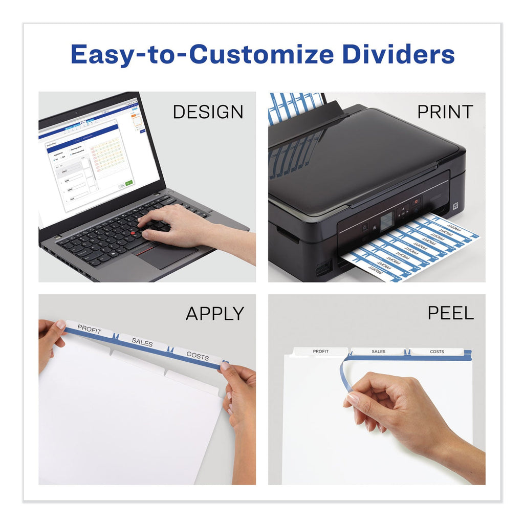 Avery Print and Apply Index Maker Clear Label Dividers, 3-Tab, White Tabs, 11 x 8.5, White, 5 Sets