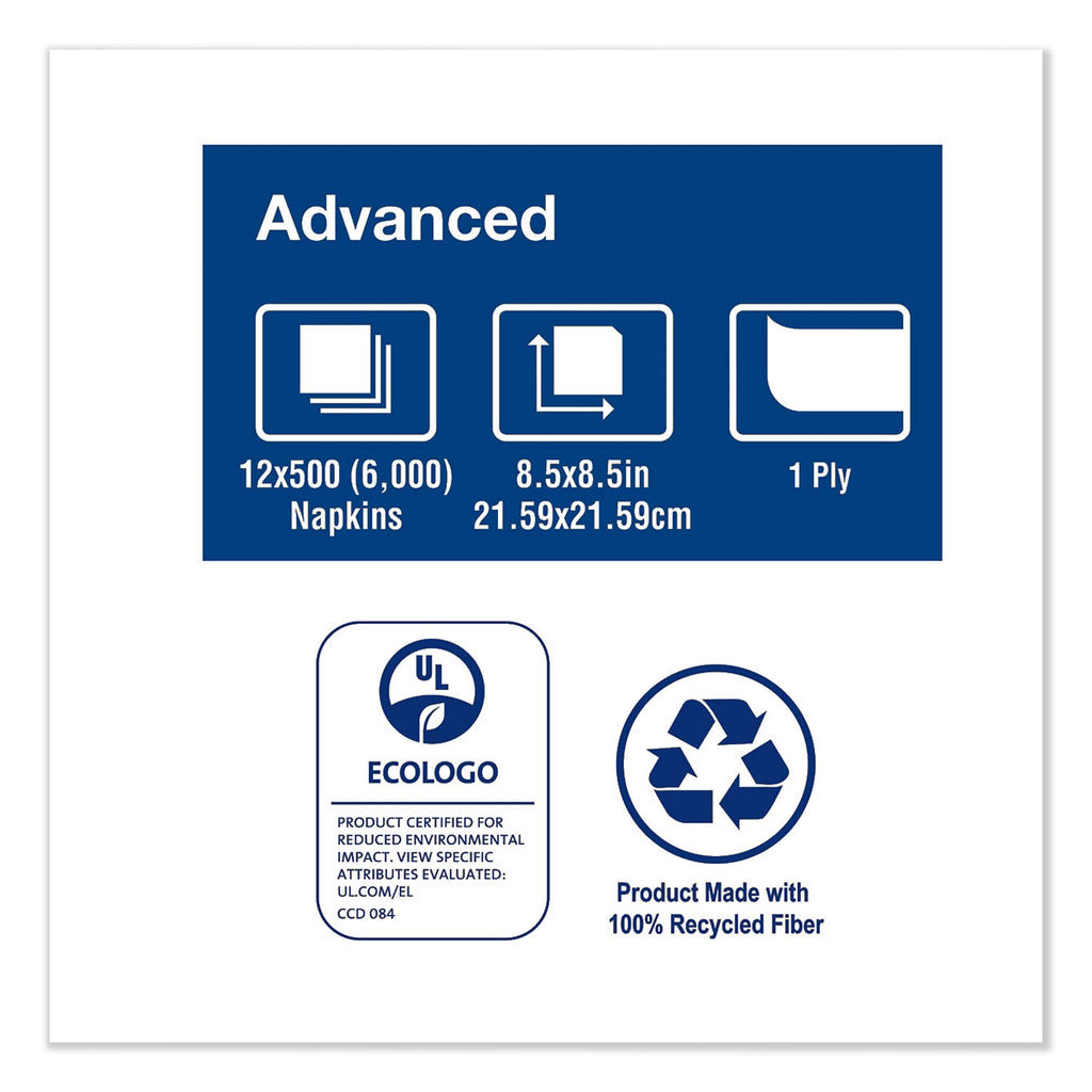 Tork Xpressnap Interfold Dispenser Napkins, 1-Ply, 8.5 x 8.5, White, 500/Pack, 12 Packs/Carton