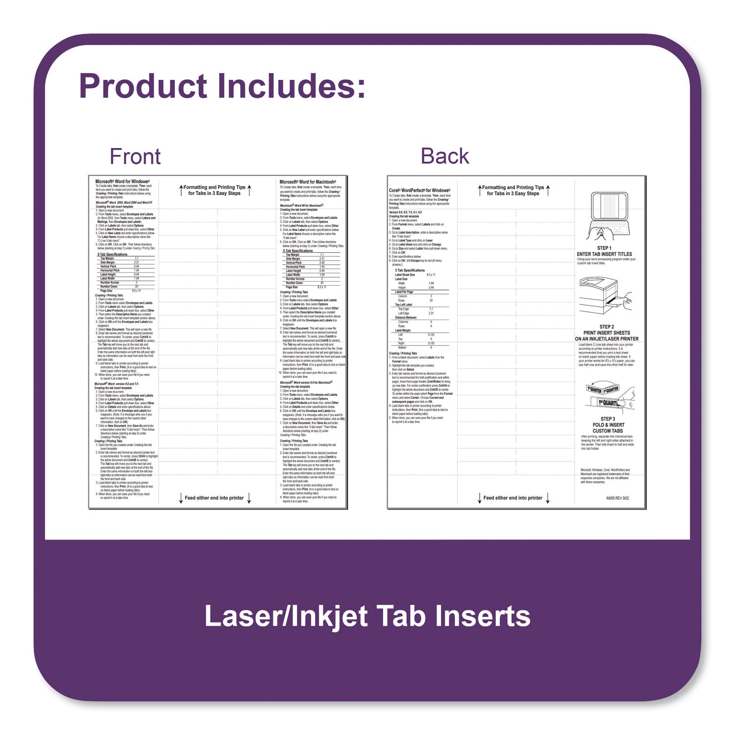 C-Line Tabbed Business Card Binder Pages, For 2 x 3.5 Cards, Clear, 20 Cards/Sheet, 5 Sheets/Pack