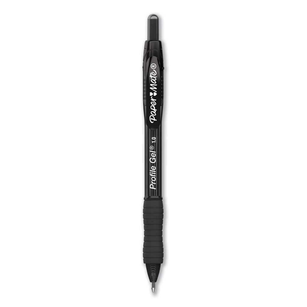 Paper Mate Profile Gel Pen, Retractable, Bold 1 mm, Black Ink, Translucent Black Barrel, Dozen