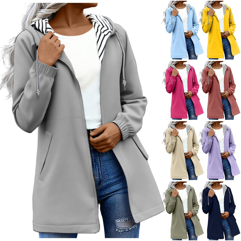Women’s Windproof Trench Coat – Zipper Patchwork Jacket