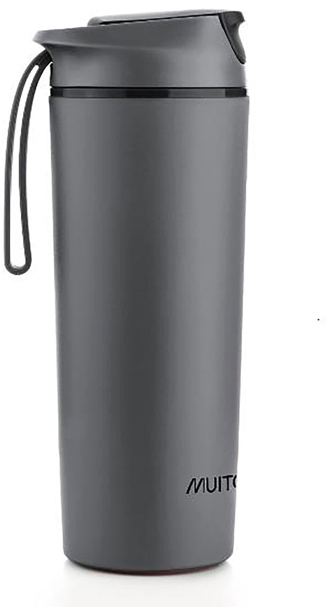Muitomas never fall down water bottle - anti-fall suction cup system - non-slip grip - thermal construction - 450ml - black