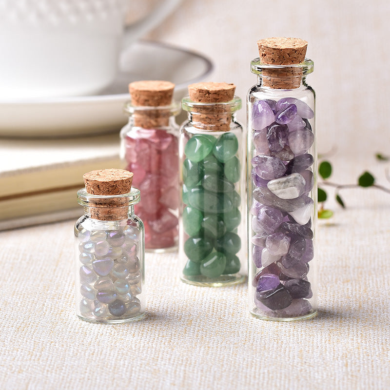 Natural Crystal Gravel Wishing Bottle – Cylinder Glass Bottle | 19 Crystals & 5 Sizes