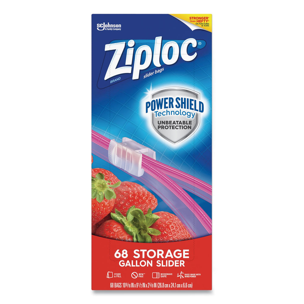Ziploc Slider Storage Bags, 1 gal, 9.5" x 10.56", Clear, 9/Carton