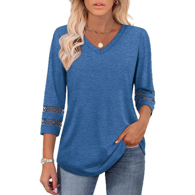 Women’s V-Neck 3/4 Sleeve Pullover Top – Loose Fit