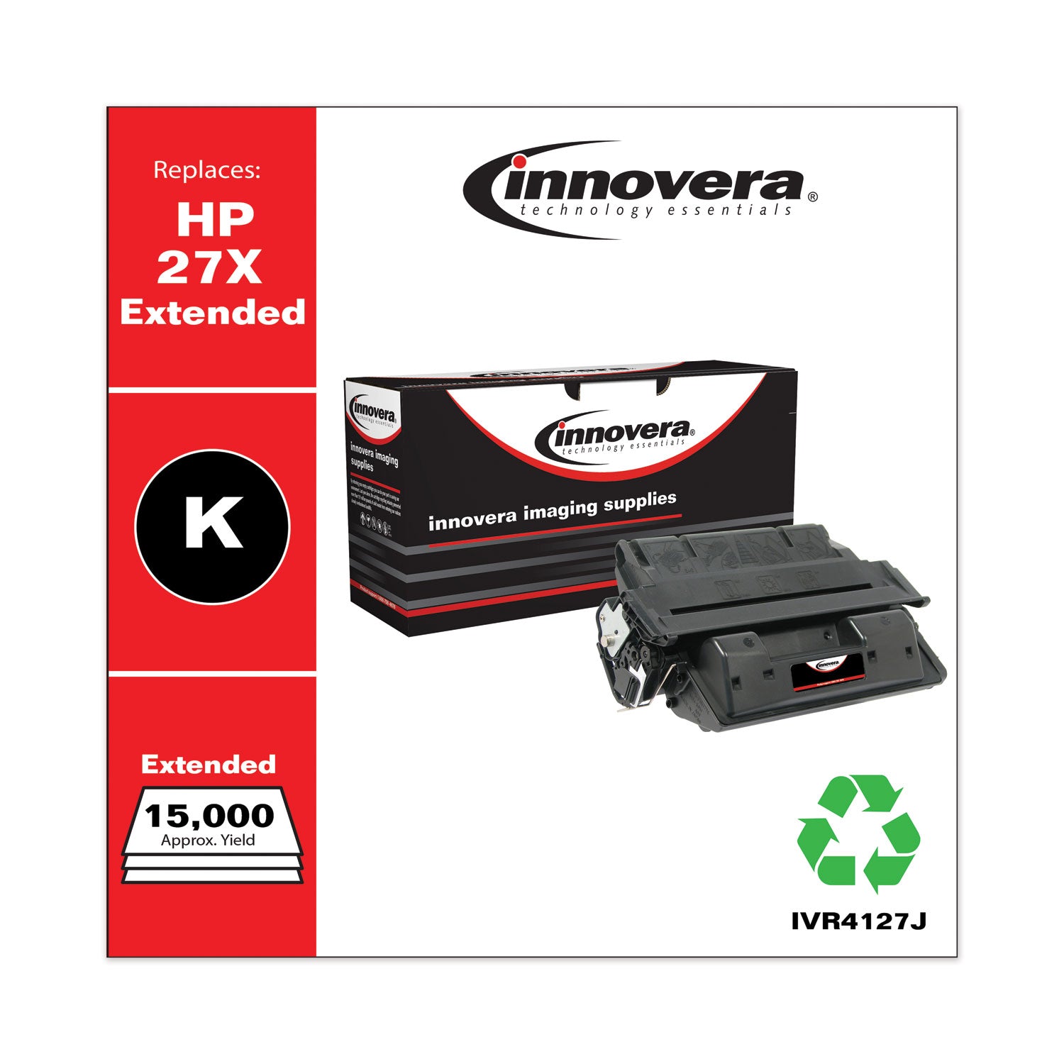 Innovera Remanufactured Black Extended-Yield Toner, Replacement for 27X (C4127XJ), 15,000 Page-Yield