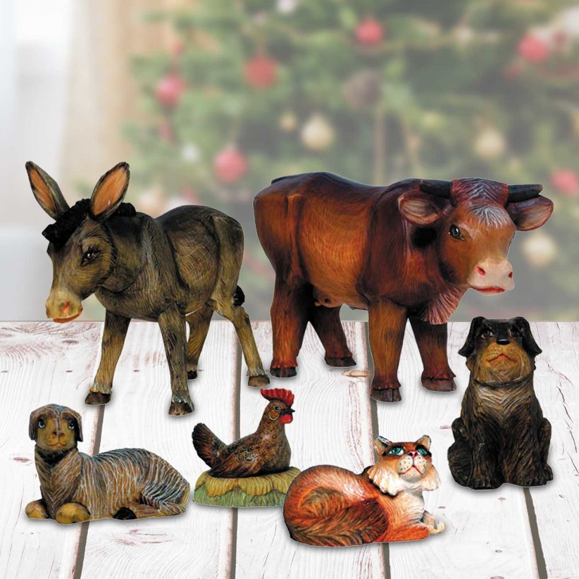 Nativity Animals Handcrafted Christmas Figurine Set of 6 by G. DeBrekht - Christmas Santa Snowman Decor - 52624-B6