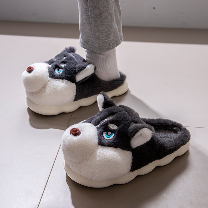 Cute Husky Cartoon Plush Cotton Slippers – Unisex Warm Indoor Winter Slippers | EU 36–51
