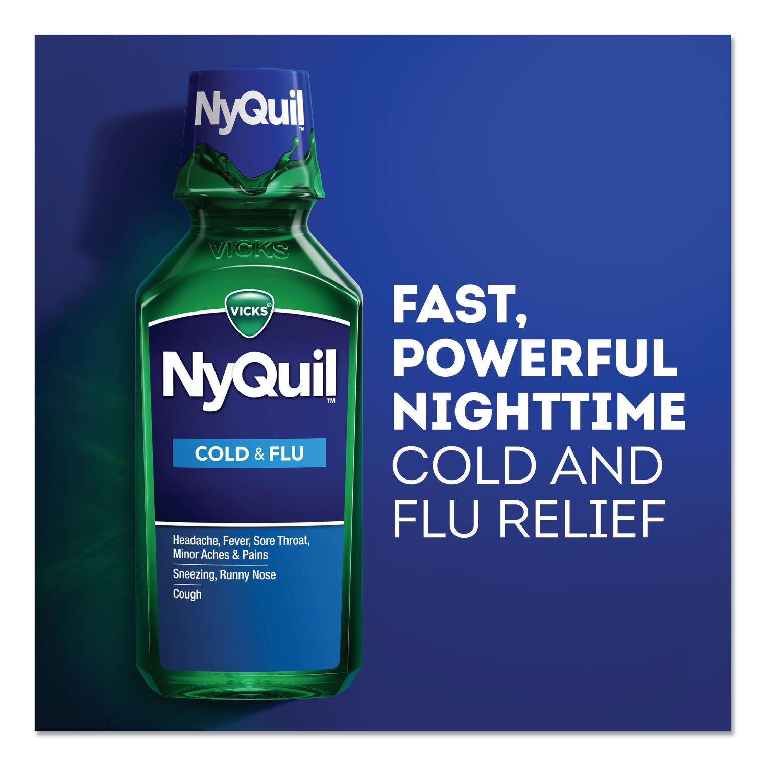 Vicks NyQuil Cold and Flu Nighttime Liquid, 12 oz Bottle, 12/Carton