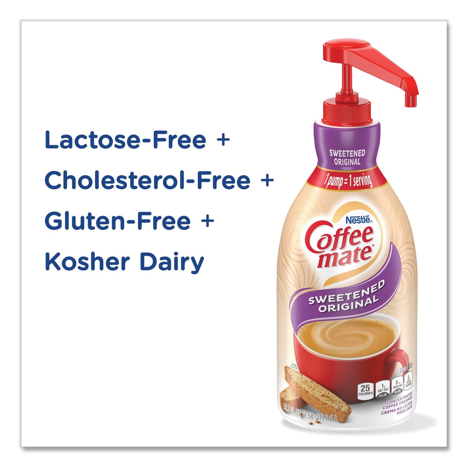 Coffee mate Liquid Coffee Creamer, Sweetened Original, 1.5 Liter Pump Bottle, 2/Carton