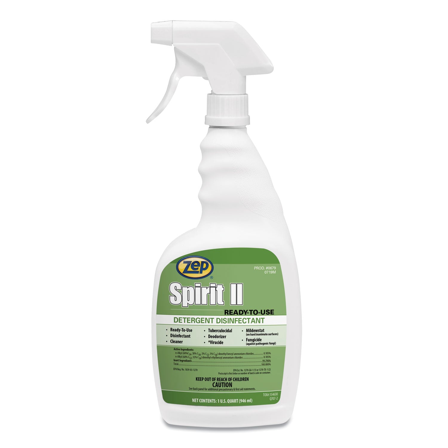 Zep Spirit II Ready-to-Use Disinfectant, Citrus Scent, 32 oz Spray Bottle, 12/Carton