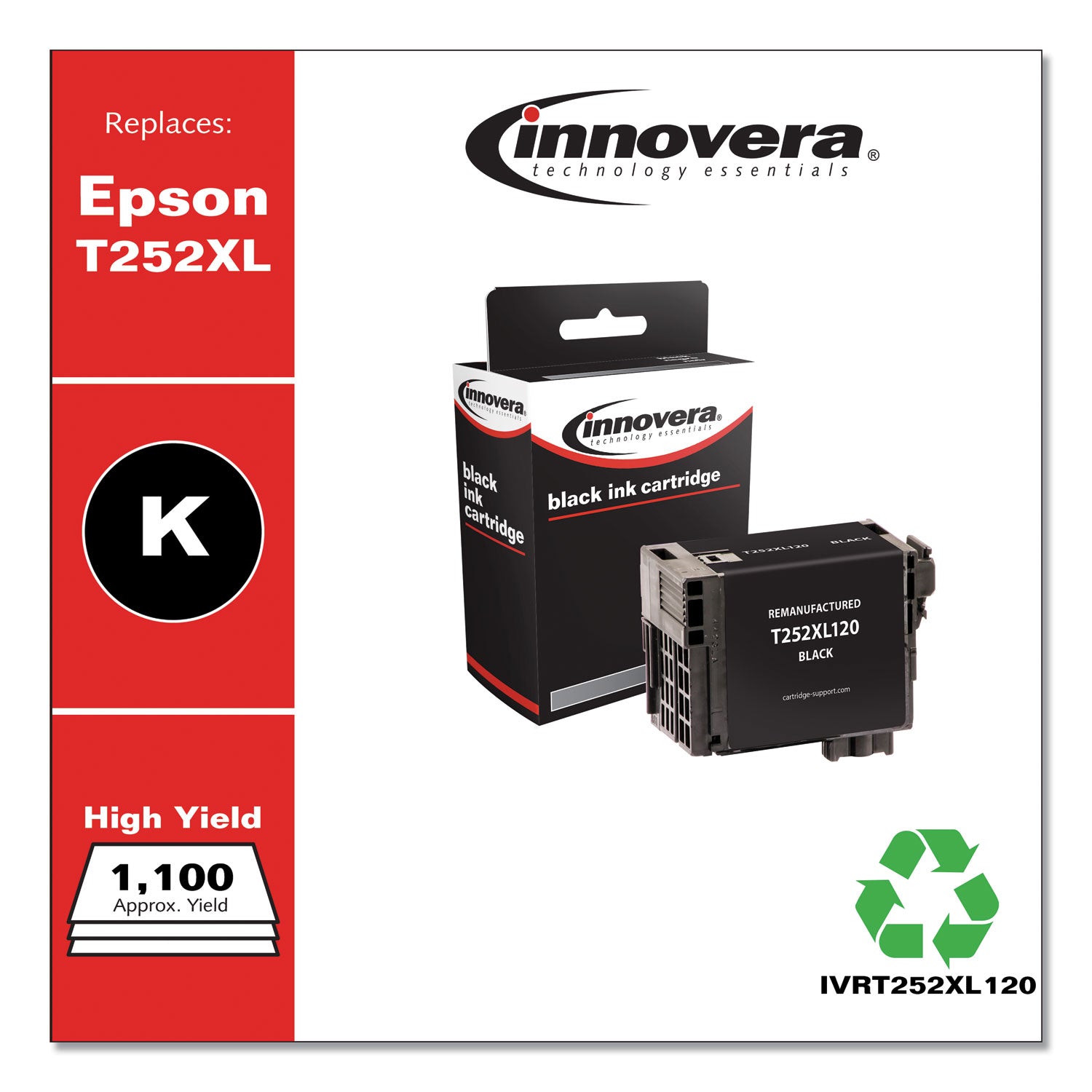 Innovera Remanufactured Black High-Yield Ink, Replacement for T252XL (T252XL120), 1,100 Page-Yield
