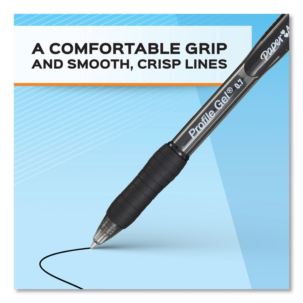 Paper Mate Profile Gel Pen, Retractable, Bold 1 mm, Black Ink, Translucent Black Barrel, Dozen