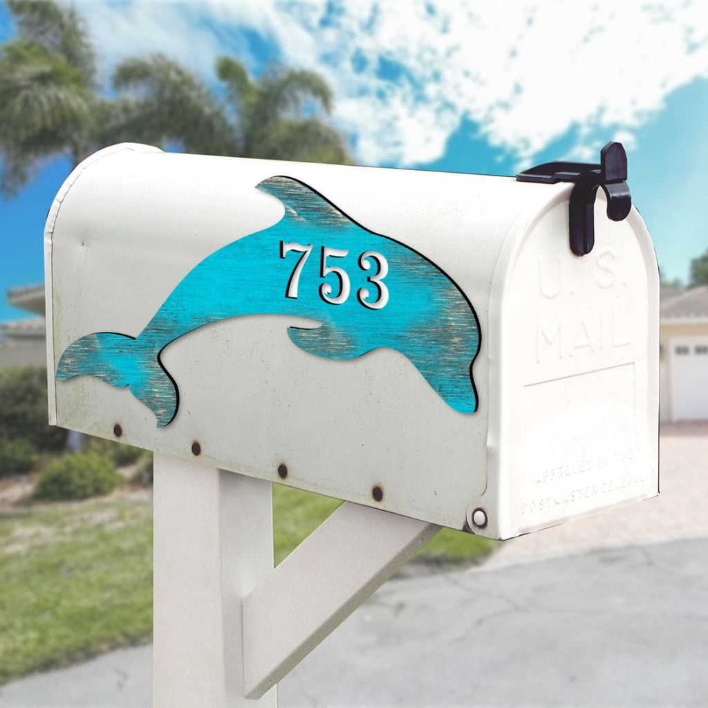 Dolphin Coastal Wooden Personalized House Number Sign by G. Debrekht - Coastal Sea-Life Decor - Handcrafted Wooden Handcrafted Wooden Address Sign - MA985193