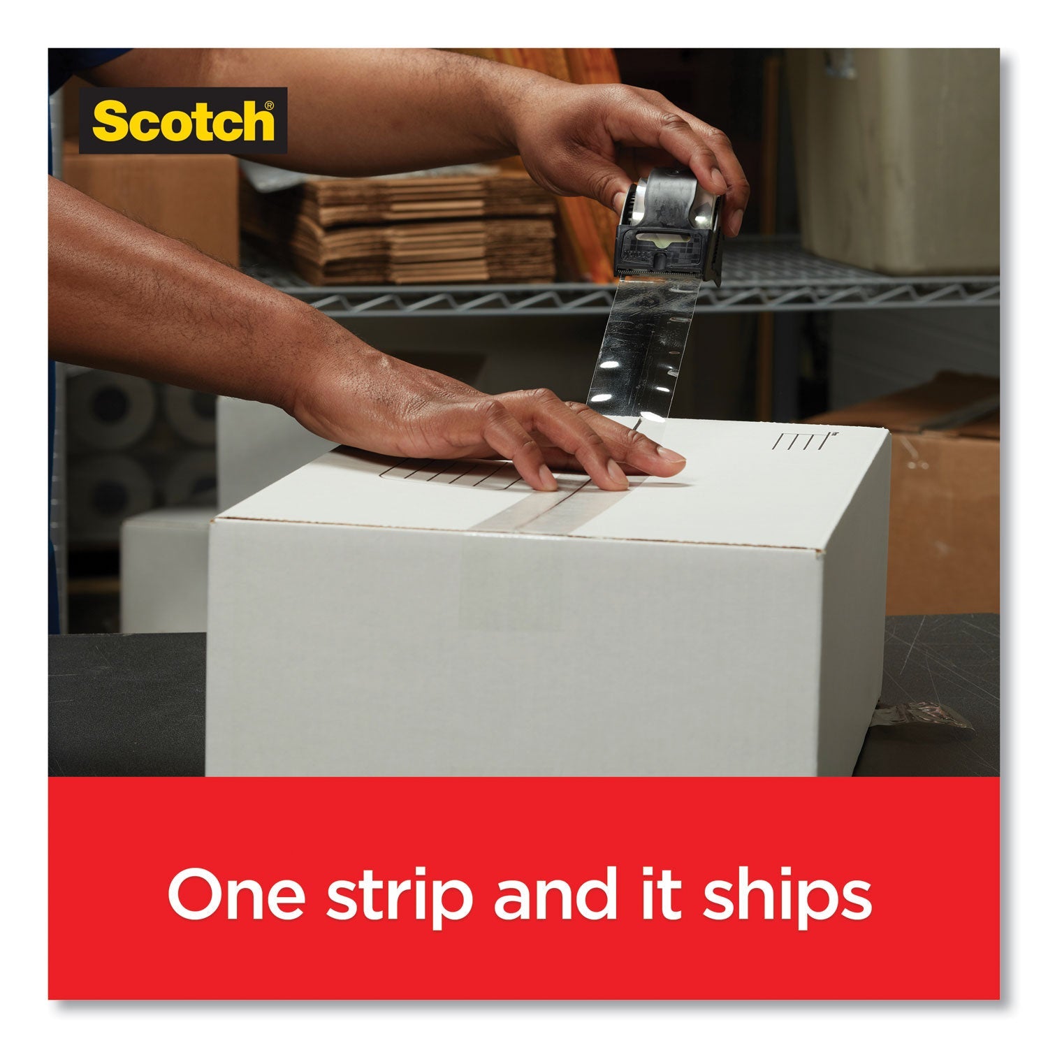 Scotch Box Lock Shipping Packaging Tape, 1.5" Core with Dispenser, 1.88" x 22.2 yds, Clear, 6/Pack