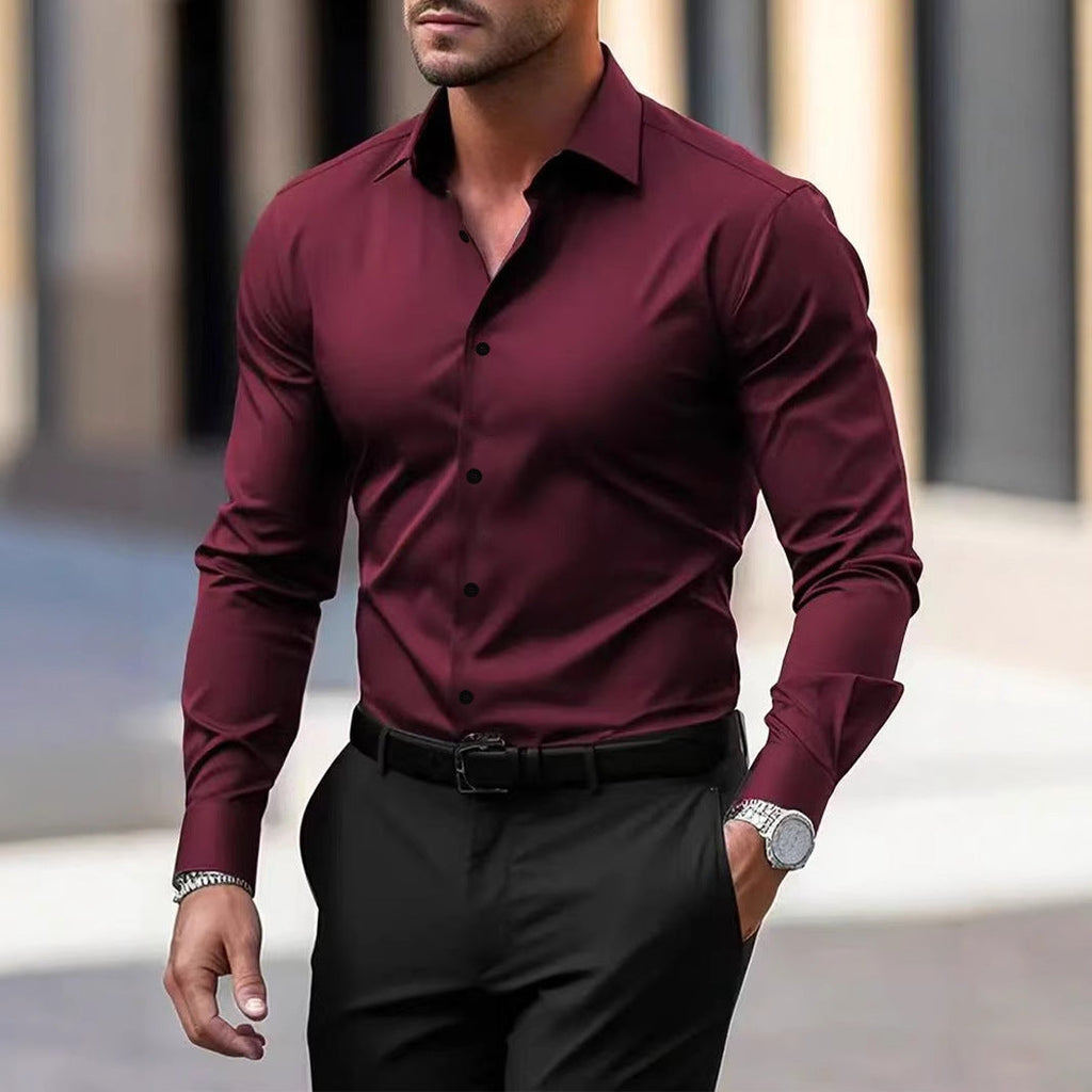 Men’s Long-Sleeve Casual Shirt – Solid Color Button-Down