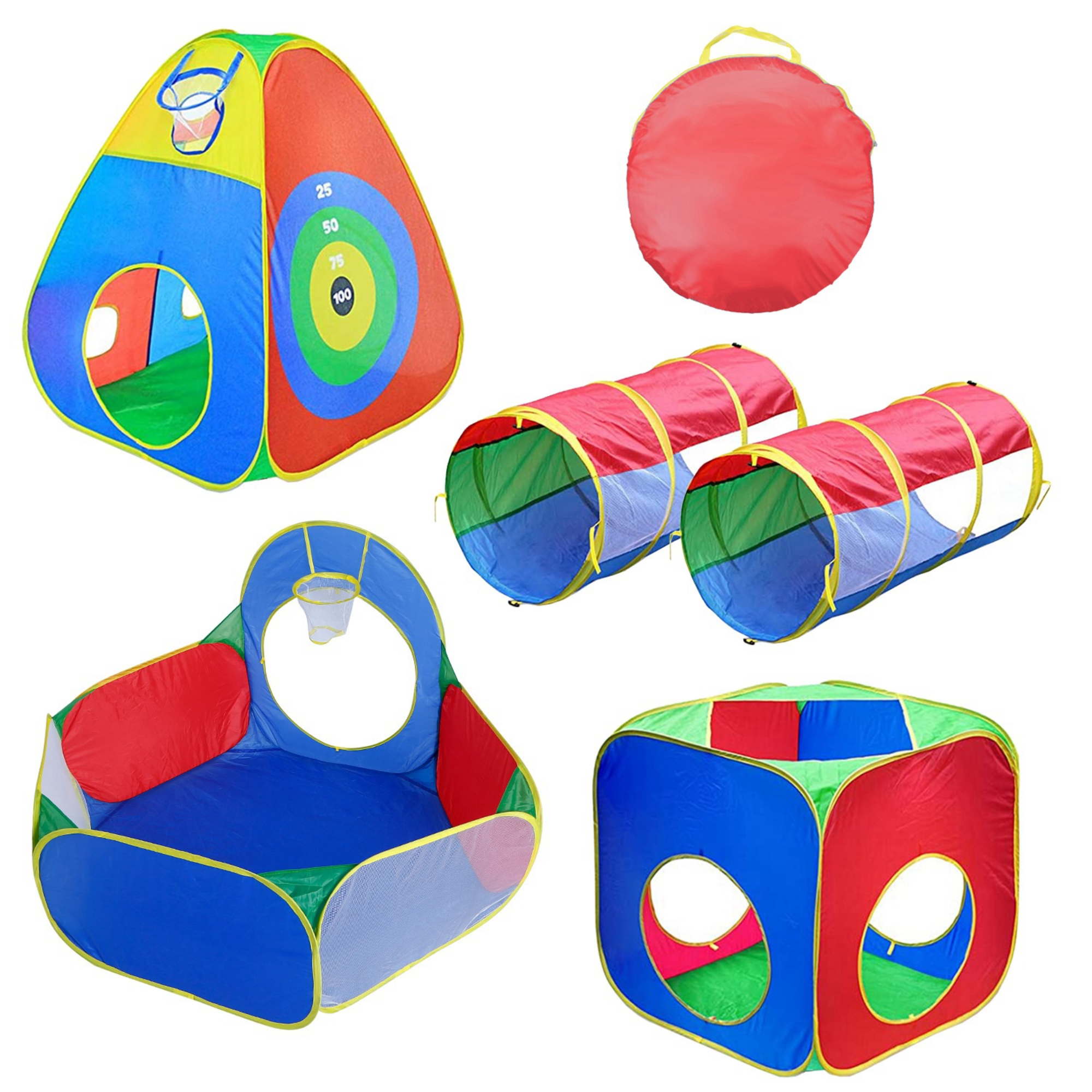 5Pcs Kids Ball Pit Tents Pop Up Playhouse w/ 2 Crawl Tunnel & 2 Tent For Boys Girls Toddlers Preschool Children Indoor Outdoor