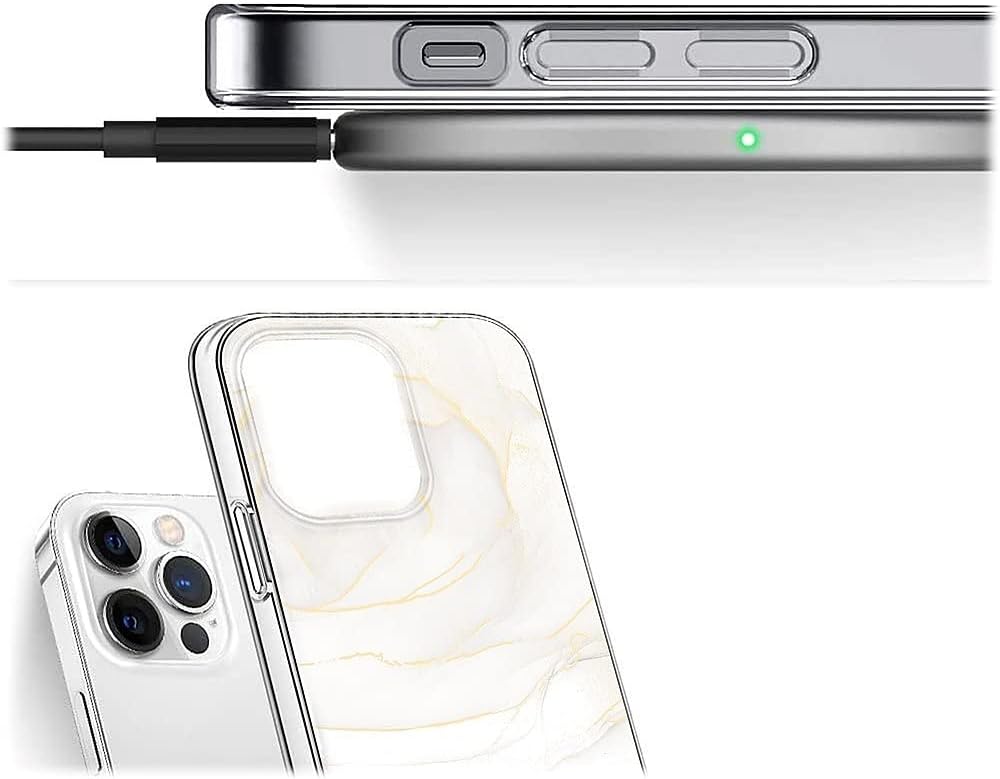White Marble Series Case with Tempered Glass Screen and Camera Protector - iPhone 14 Pro Max