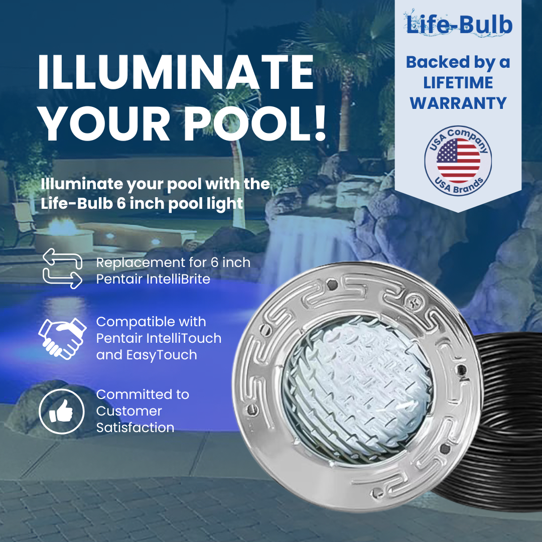 Life-Bulb 6" Color LED Inground Spa Light (100ft Cord) | Replaces Pentair IntelliBrite 5G Spa (120V) | Lifetime Replacement Program