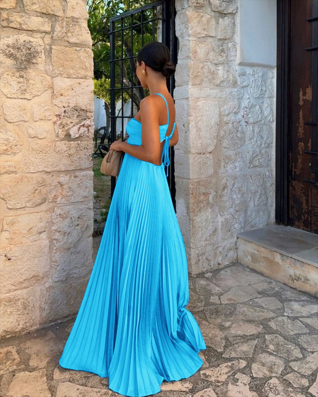 Women's Pleated Halter Maxi Dress — High Waist, 12 Colors, XS–XL