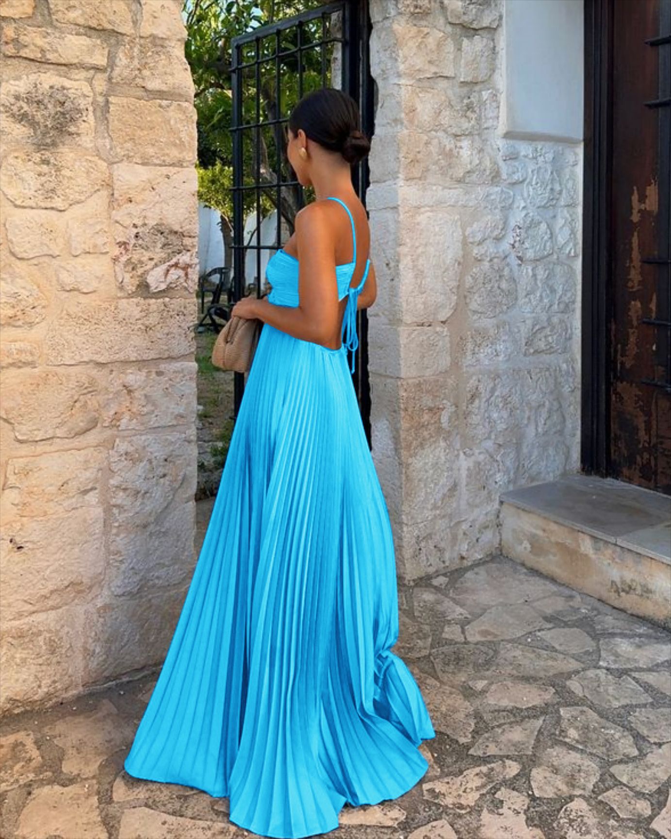 Women's Pleated Halter Maxi Dress — High Waist, 12 Colors, XS–XL
