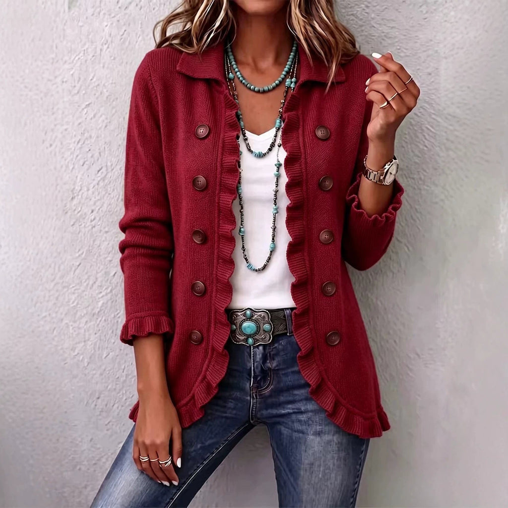 Women’s Ruffled Knit Button Cardigan – 8 Colors