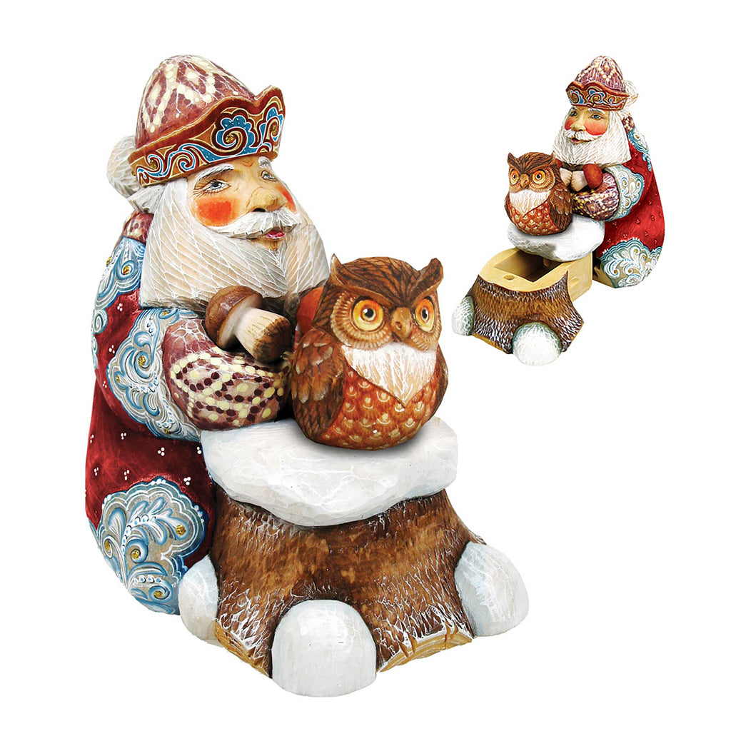 Surprise Box Winter Owl Santa Handcrafted Christmas Figurine - G. DeBrekht -  - 519152