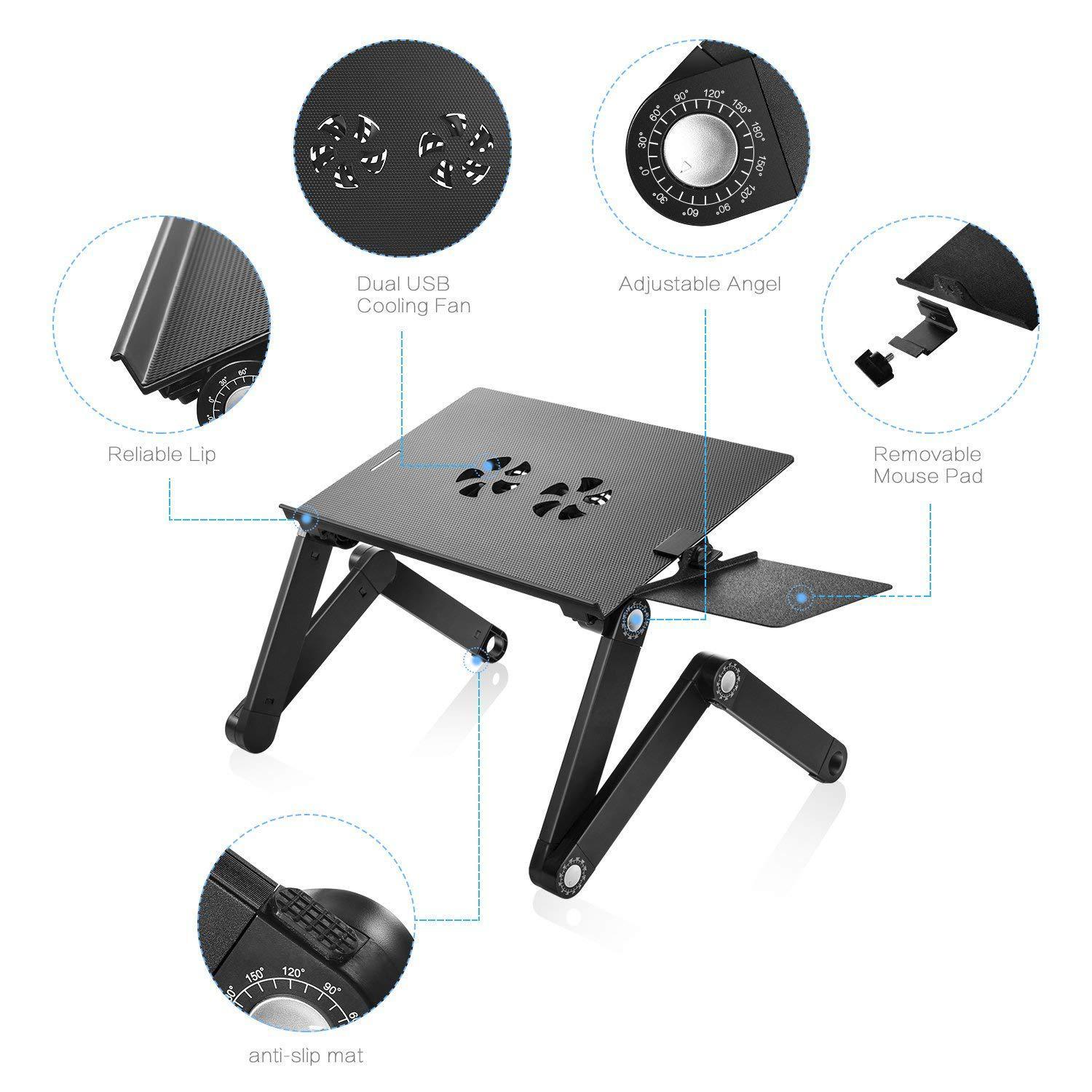 Folding Notebook Computer Desk with Dual Fans for Stability