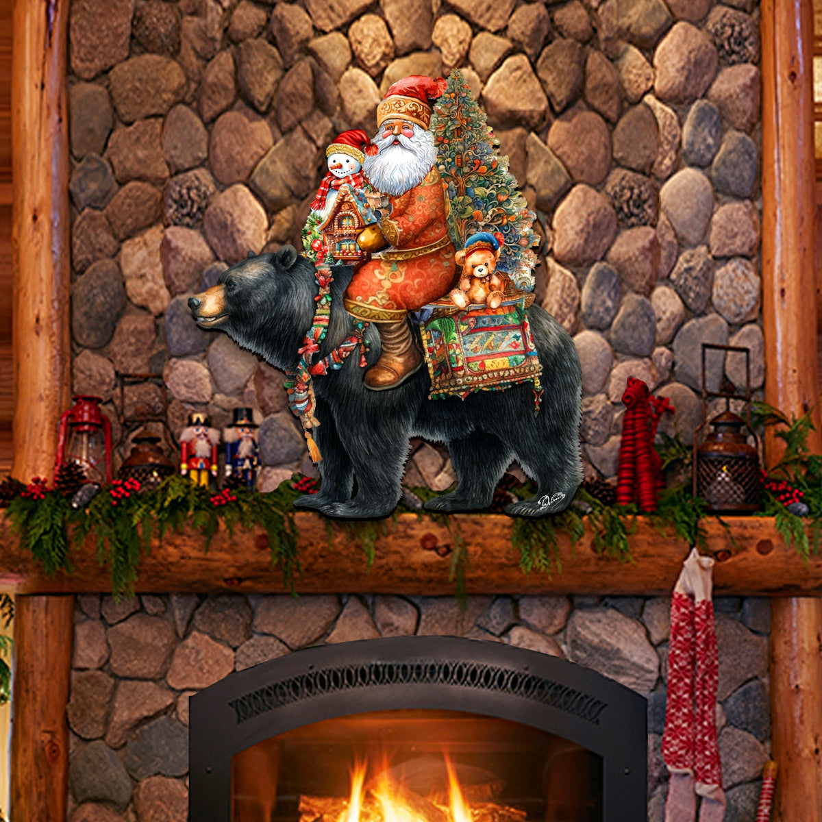 Santa Claus and Black Bear Friend Holiday Door Decor by G. Debrekht - Christmas Santa Snowman Decor - 8611064H