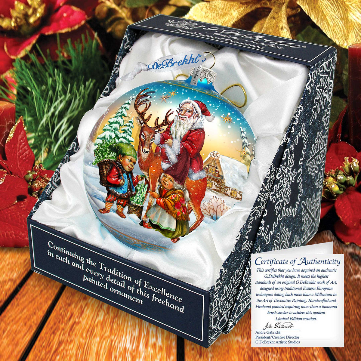 Vintage Sleigh Ride in Blue Glass Ornament Limited Edition by G. DeBrekht - Christmas Santa Snowman Decor - 73865B