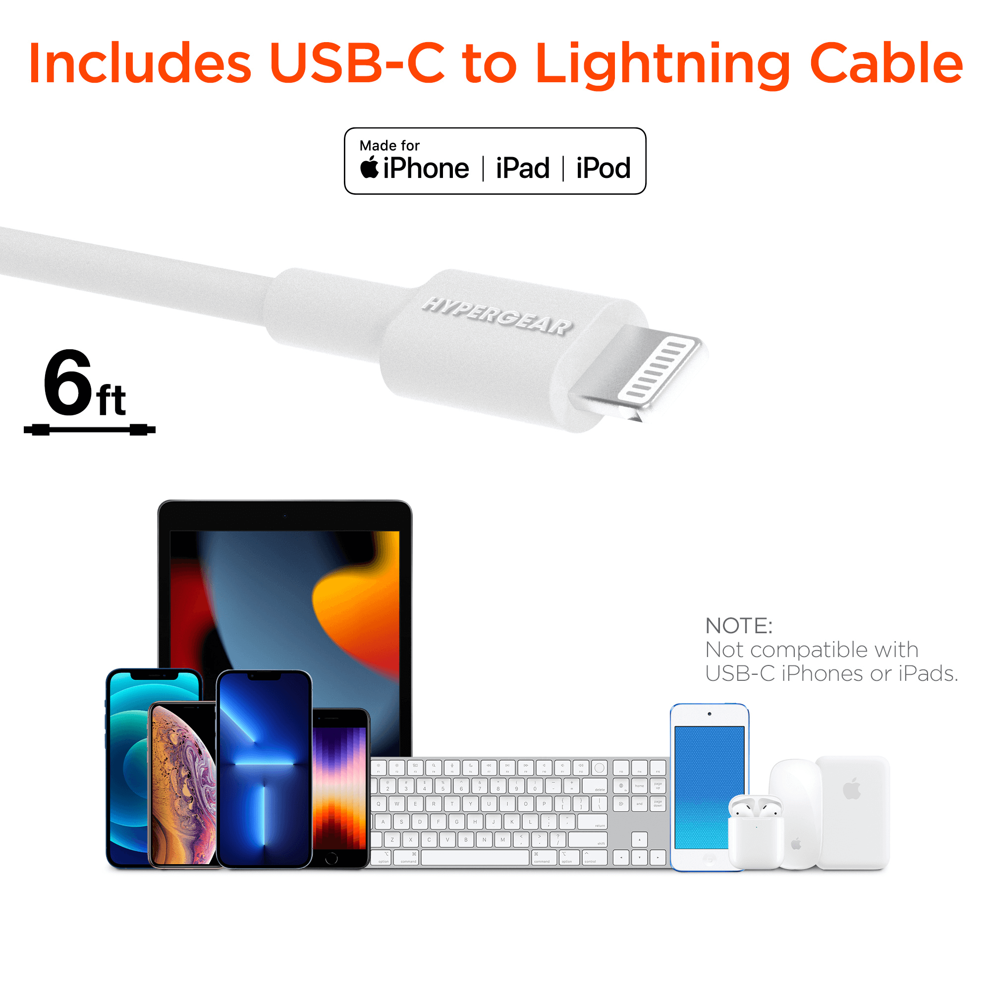HyperGear SpeedBoost 25W USB-C PD + 12W USB Fast Wall Charger with PPS and 6ft MFi Lightning Cable