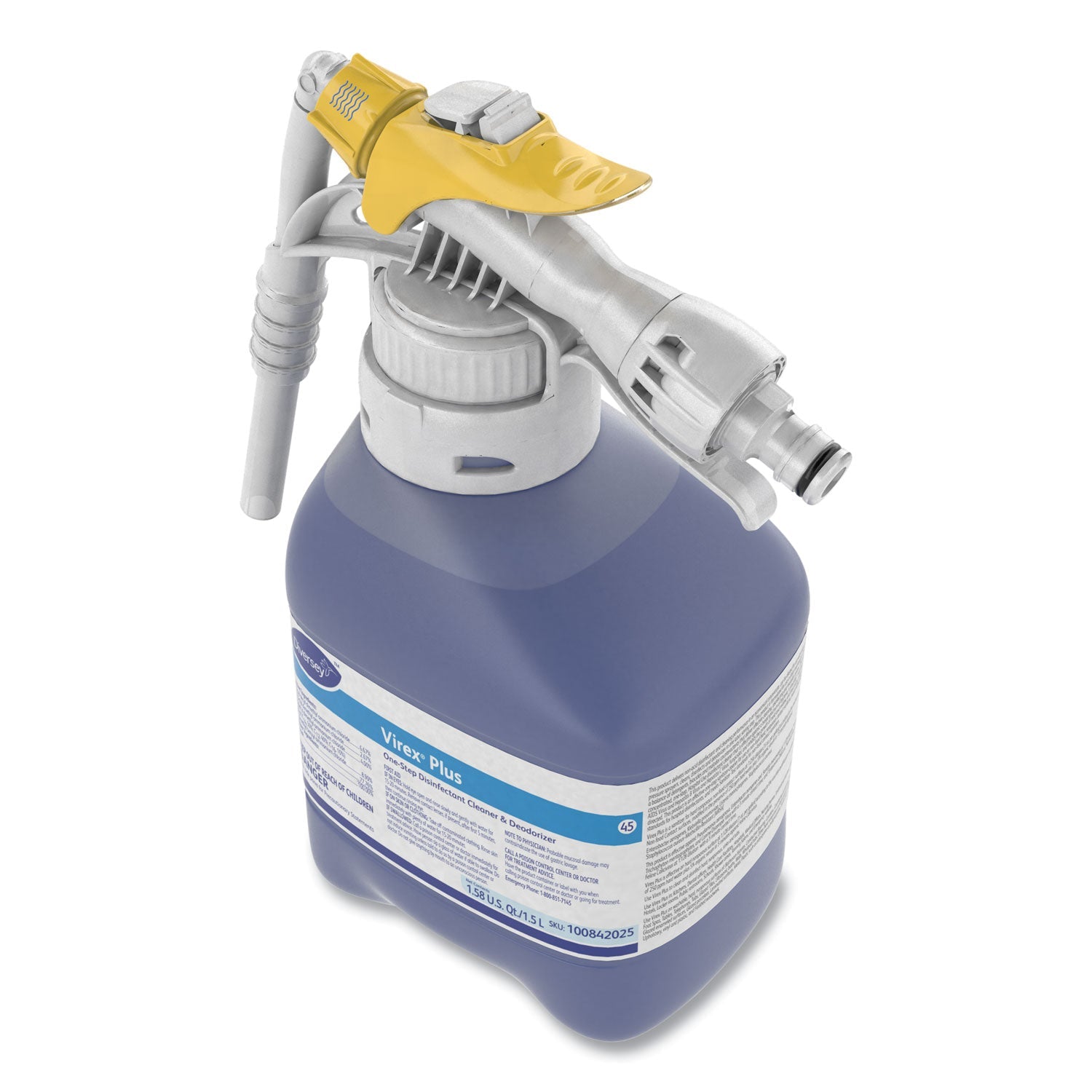 Diversey Virex Plus One-Step Disinfectant Cleaner and Deodorant, 1.5 L Closed-Loop Plastic Bottle, 2/Carton