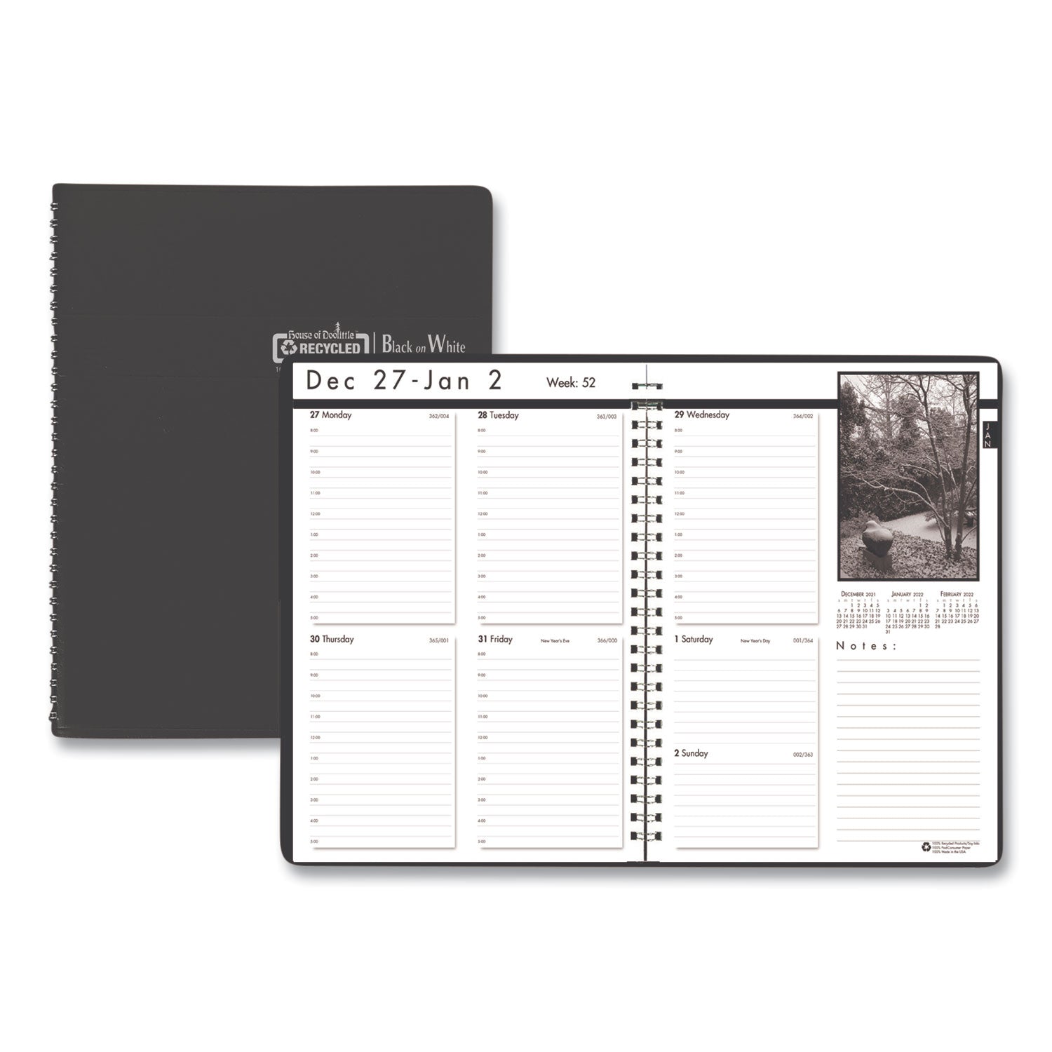 House of Doolittle Black-on-White Photo Weekly Appointment Book, Landscapes Photography, 11 x 8.5, Black Cover, 12-Month (Jan to Dec): 2023