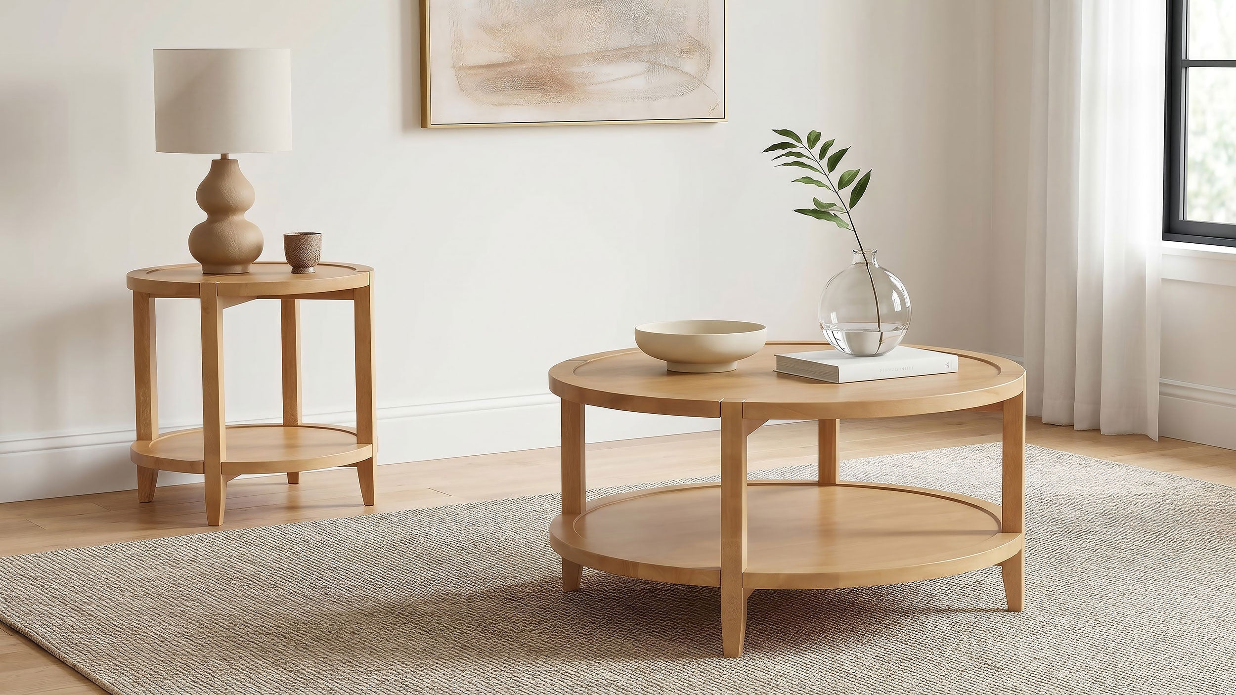 Camillo Round Solid Wood Side End Table Maple Brown