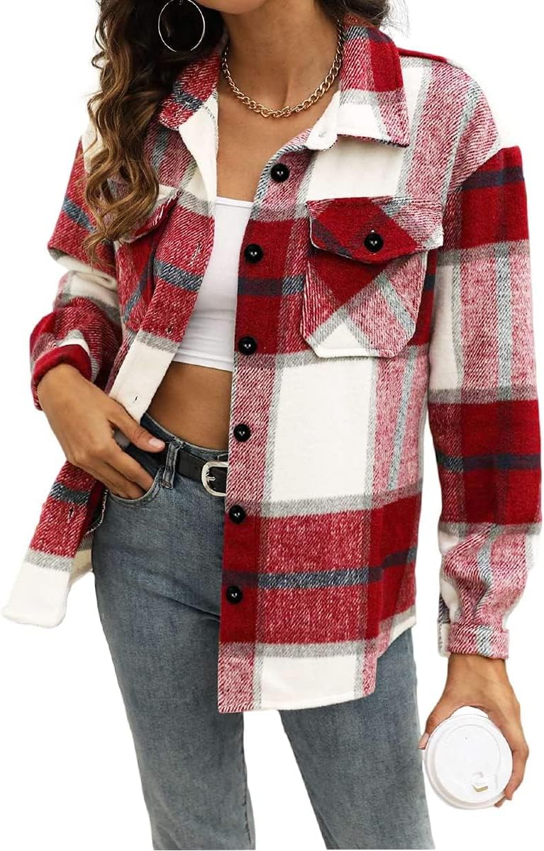 AUTOMET Shackets for Women Plaid Flannel Shirts