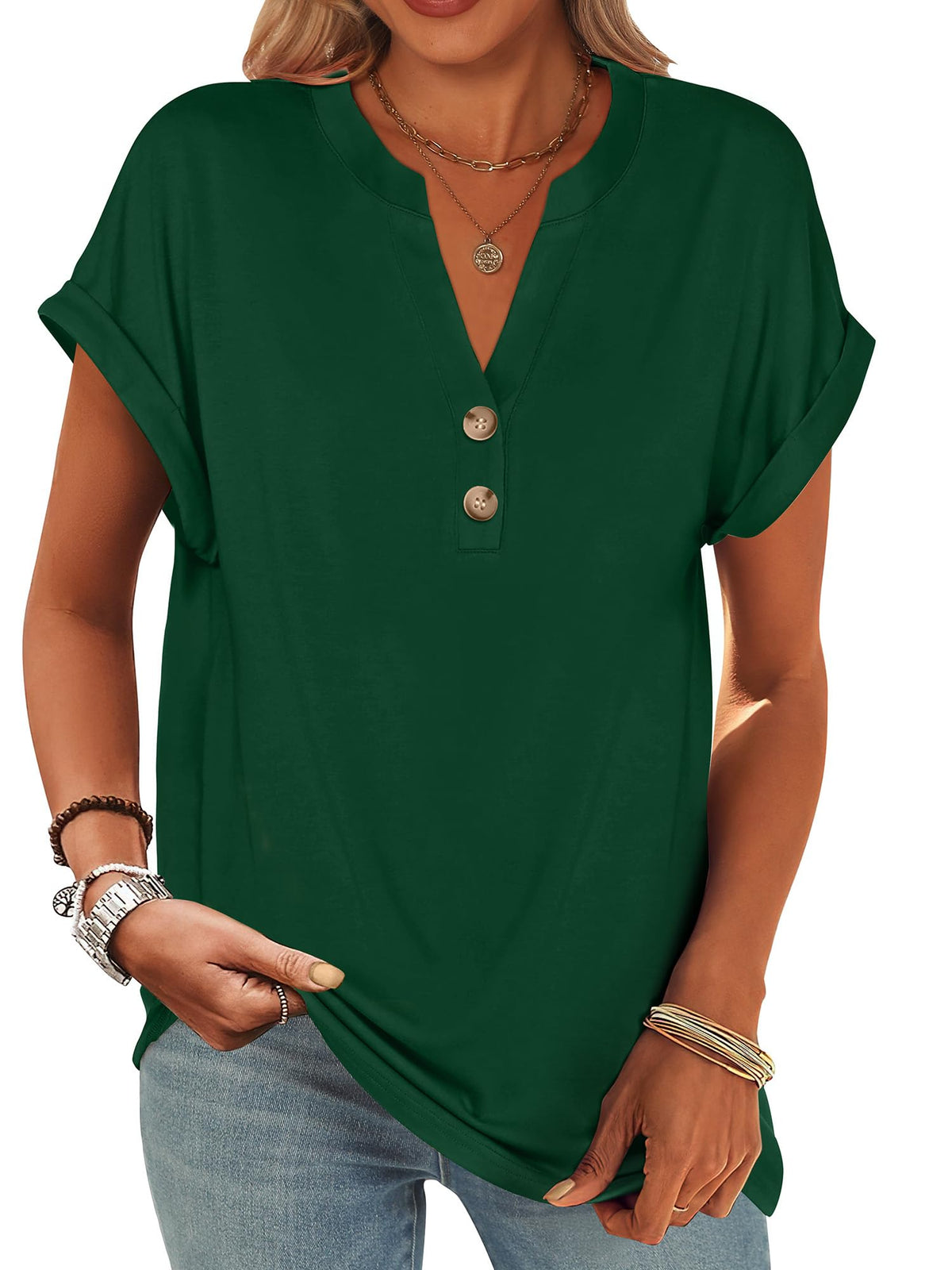 ANRABESS Womens Short Sleeve Henley Tops Summer Shirts Dressy Casual Blouse